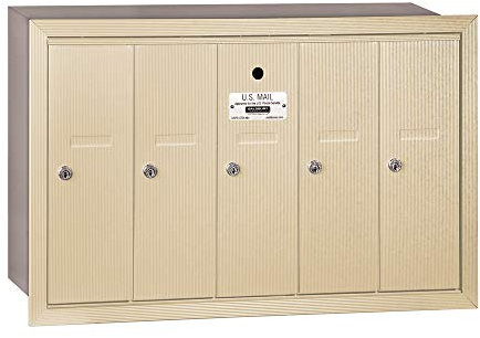 Salsbury Industries 3505SRU Recessed Mounted Vertical Mailbox for use with USPS Lock, 5 Doors, Sandstone