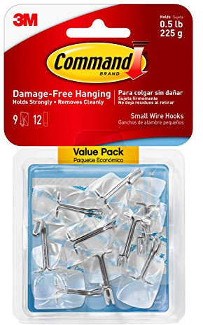 Command Small Wire Toggle Hooks, Damage Free Hanging Wall Hooks with Adhesive Strips, No Tools Wall Hooks for Hanging Decorations in Living Spaces, 36 Clear Hooks and 48 Command Strips