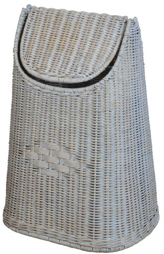 Papierkorb aus Rattan geflochten mit Schwingdeckel Farbe Vintage Weiß