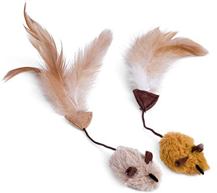 Petface Feather Tail Mice Plush Cat Toy, Filled with Natural Catnip, Safe Stimulation for Pet Playtime (Pack of 2)