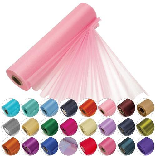 Trimming Shop Organza-Rolle, schimmernder Glitzerstoff, 25 m x 29 cm, Elegantes Dekotuch für Stühle, Schleife, Tischläufer, Hochzeitslocation, Partydekoration, Hellrosa
