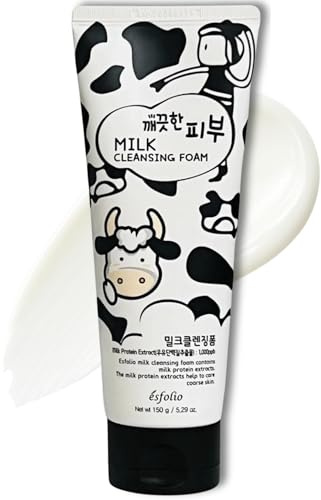 esfolio Milk Cleansing Foam – Hydrating Face Wash for All Skin – Korean Skincare Milk Protein for Gentle Deep Cleansing – Moisturizing Facial Cleanser for Soft & Smooth Skin (5.29oz -150g)