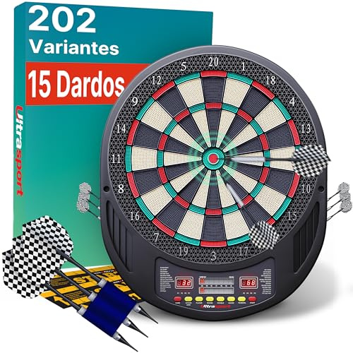 Ultrasport Diana eléctrica sin puertas, máquina dardos para hasta 8 jugadores incluye línea lanzamiento 12 dardos 100 puntas blandas juego dardos con pantalla LED adecuado para fiestas noches djuegos