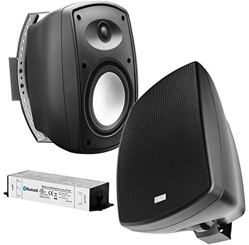 OSD Audio 6.5 Inch Outdoor Bluetooth Speakers, 2 Way Patio Wall Mount Speaker Pair, IP54 Weather Resistant Deck Pool Backyard Sound System, Black