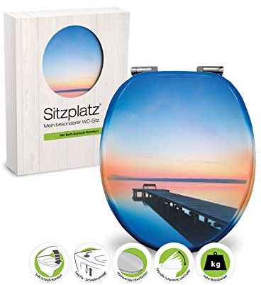 SITZPLATZ® WC-Sitz mit Absenkautomatik, Maritim Dekor Abendstimmung, Toilettensitz mit Holzkern, FastFix Schnellbefestigung, universale O Form, mit Metallscharnieren, Toilettendeckel maritim, 40271 2