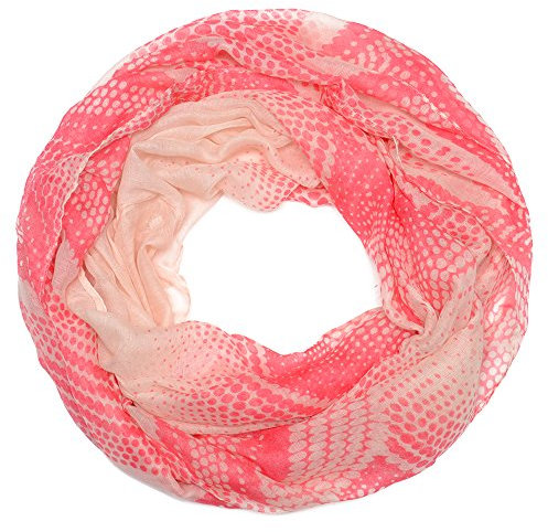 Kandharis leichter halbtransparenter Rundschal Schal mit angesagtem Tupfen-Print Tupfen Dots ST01-1 Creme Pink
