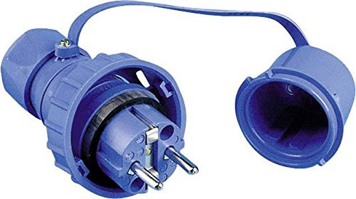 Schutzkontakt Stecker mit Schutzkappe druckwasserdicht blau IP68