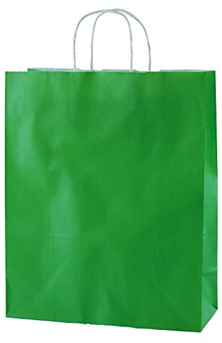 Thepaperbagstore 50 grüne mittelgroße Papiertüten mit Henkel 25 x 11 x 31cm | Starke, recycelbare Kraftpapiertüten mit stabilen Griffen, ideal für Geschenke, Einzelhandel, Partys und Events.