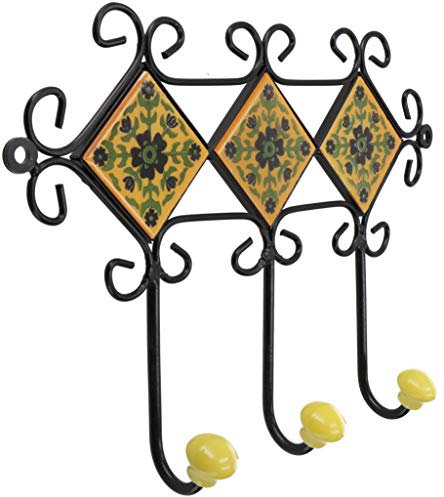 Guru-Shop Tre Ganci per Armadi, Ganci da Parete con Piastrelle - Modello 14, Giallo, 21x28x6 cm, Gancio a Muro con Ceramica Verniciata