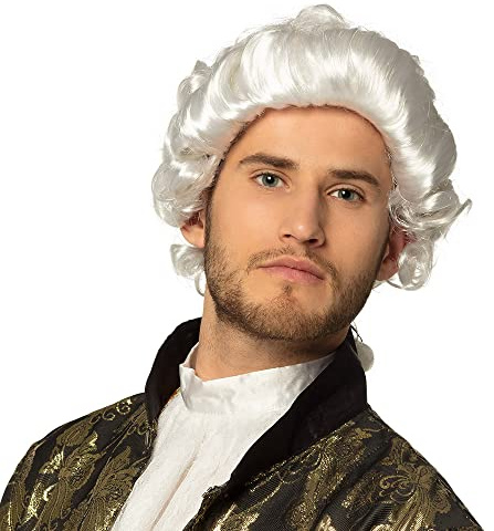 Boland 86349 - Perücke Baron, weiße Kunsthaare mit Zopf, Kopfbedeckung für Mottoparty und Karneval, Barock Frisur für Damen und Herren