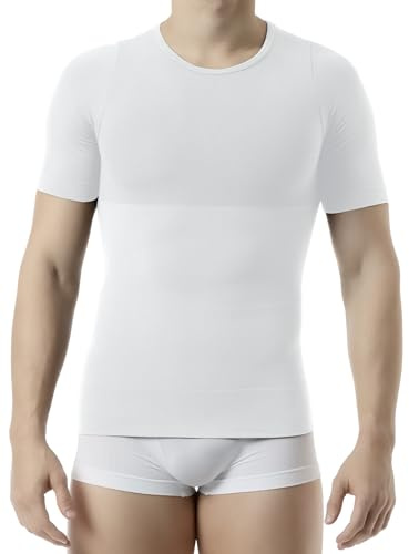 Farmacell 419 (White, S) Camiseta Reductora Manga Corta Hombre de Algodón, Control de Abdomen, Made in Italy