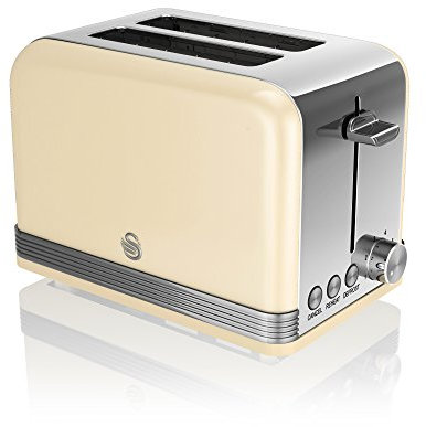 Swan ST19010CN Cream 2 Slice Retro Toaster, Stainless Steel, 815 W
