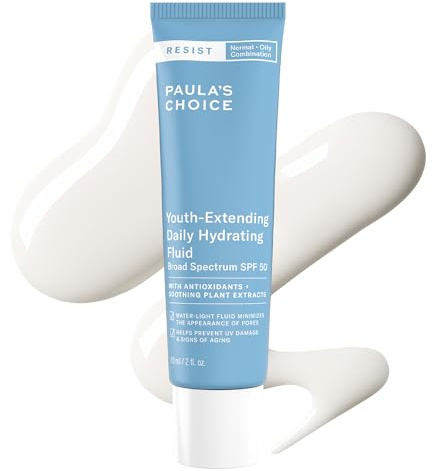 Paula's Choice RESIST Daily Hydrating Fluid Face Moisturizer with SPF 50 Sunscreen, Face Sunscreen for Oily Skin, Chamomile & Vitamin E, UVA/UVB Protection, Fragrance-Free, TSA Friendly, 2 Fl Oz
