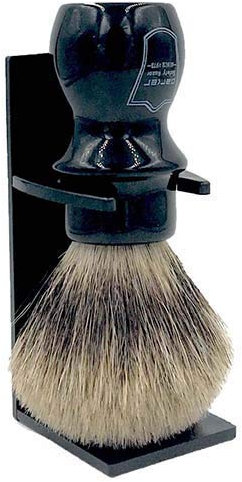 Parker Rasierhobel Handgefertigter Deluxe Becher-Rasierpinsel mit Ständer – 100% 3-Band-Dachsborsten – Extra dicht und fest (Schwarz)
