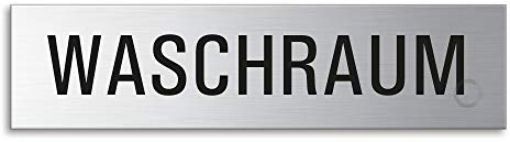 Schild - Waschraum | Türschild aus Edelstahl 160 x 40 mm selbstklebend | Original Ofform Design Nr.27395