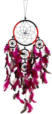 50cm x 11cm Dreamcatcher Traumfänger Rot Schwarz Pink 5 Ringe