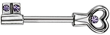Paula & Fritz® bröstvårtor piercing bröstpiercing kvinna män intimpiercing man bröstvårta nyckel hjärta zirkon rostfritt stål kirurgiskt stål 316L, Rostfritt stål, Kubisk zirkon