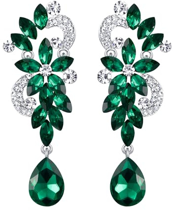 Clearine Mujer Bohemian Cristal Flor Boda Nupcial Candelabro Lagrima Bling Dangle Pendientes Emerald Color