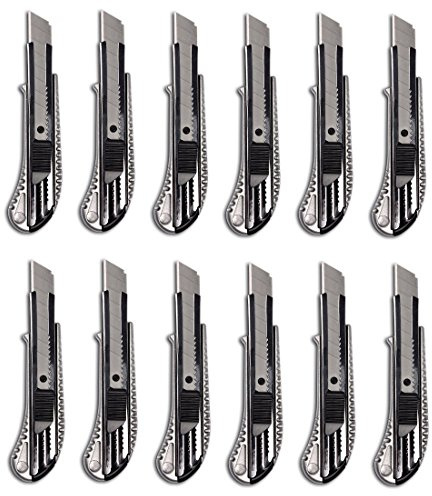 12 Stück Alu Druckguss Cuttermesser mit 18mm Abbrechklinge Teppichmesser Mehrzweck Messer Allzweckmesser