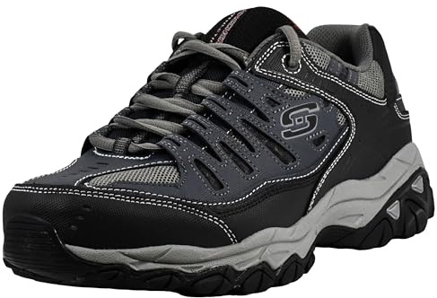 Skechers Men's Afterburn M. Fit Fashion Sneakers – Leather Upper, Memory Foam Insole, Rubber Outsole, Navy, 12