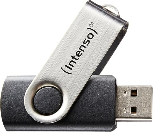 Intenso Basic Line 64 GB USB-Stick USB 2.0 silber/schwarz | Hochwertiger Speicherstick mit praktischem Klappmechanismus, robustes Gehäuse aus Metall und Kunststoff, 64 GB Kapazität