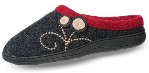 Acorn Women's Indoor/Outdoor Clog Slippers – Wool Upper, Memory Foam Cushioning & Arch Support, Berber Lining, Cozy House Shoes, Charcoal Button, 8-9