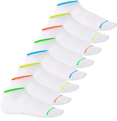 Footstar sneakers för män och kvinnor (8 par), korta sportstrumpor i neonlook, Neon Glow | Vit, 35-38 EU
