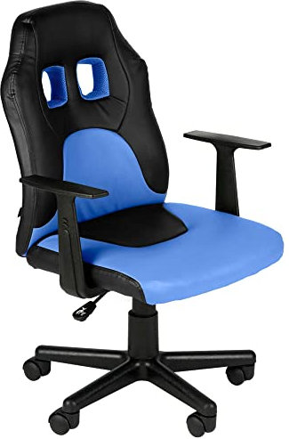 CLP Schreibtischstuhl ergonomisch Kinder und Jugendliche Fun, Drehstuhl höhenverstellbar mit Kunstlederbezug, Armlehnen abnehmbar, Farbe:schwarz/blau