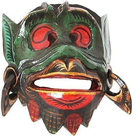 Double Duck di Legno Scimmia Maschera da Parete di Hanuman Indù Dio a Mano Intagliato in Bali Commercio Equo Solidale Nuovo Marrone Chiaro