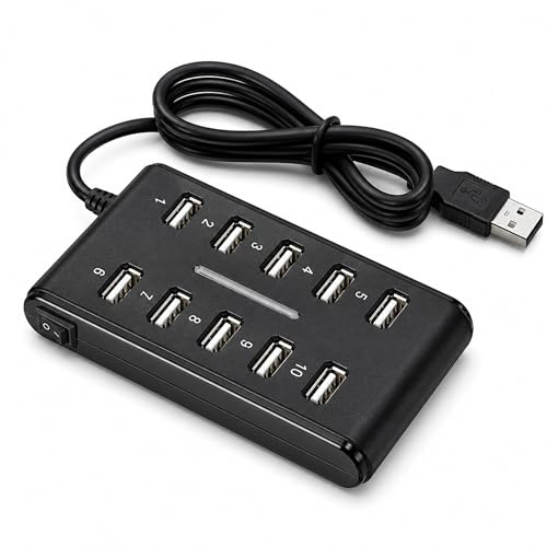LUPO 10-Port USB Hub, Powered Multi-USB Splitter & Extension for PC/Laptop | Turn one USB port into ten — long cable reaches your tower; no drivers or setup needed, plug and play.