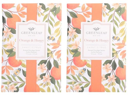 GREENLEAF 2 x Duftbeutel mit Orangen- und Honigduft, Schubladenduft für Kleiderschrank, Lufterfrischer für Wohnzimmer, Schlafzimmer, Badezimmer, Wäschekorb oder Auto, Noten von Früchten und Reben