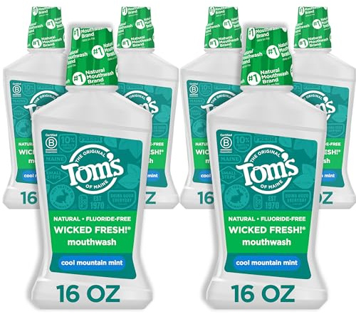 Tom's of Maine Natural Wicked Fresh Alcohol-Free Mouthwash, Cool Mountain Mint, 16 oz. 6-Pack (Packaging May Vary)