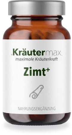 Kräutermax Zimt Kapseln Hochdosiert, Zimt Extrakt mit Vitamin E, Zink und Chrom, Trägt zur Erhaltung eines Normalen Blutzuckerspiegels bei, 60 Kapseln, Vegan