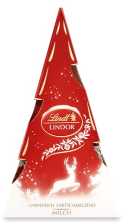 Lindt & Sprüngli LINDOR Milch Tanne | 112g | Feinste Vollmilch-Schokolade mit zartschmelzender Füllung | Weihnachtliche Schokoladenfigur | Edles Pralinen-Geschenk zu Weihnachten
