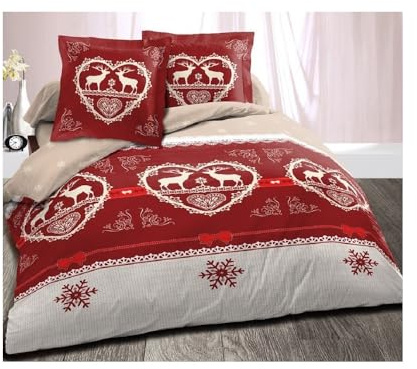 Alps Blanc Chalet Winter Red Bed Linen Set - 200 x 200 cm