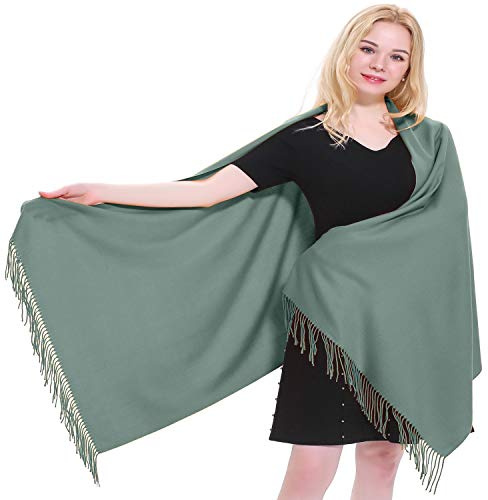 CJ Apparel Vert Laurier Couleur Unique Style Tissé en Sergé 100% Cachemire Châle Echarpe Manteau Etole Plaid Pashmina Nouvelle