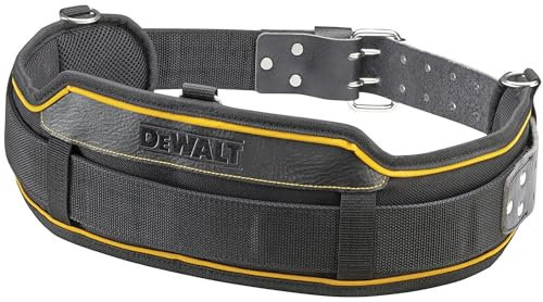 Heavy-Duty Tool Belt with Leather/Polyester Build, Breathable Padded mesh, 2-pin Buckle, and D-Ring Hangers. Fully Adjustable and Compatible with DeWalt Pouches.