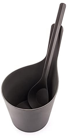 Rento - Saunakübel mit Schöpfkelle, Saunakelle, Aufgusskelle - Farbe: Schwarz - Bambusfaser - 2 teiliges Set