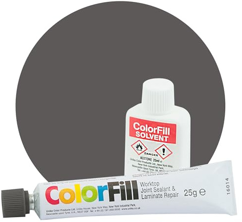 Unika ColorFill Mid Grey (CF256) – Laminate Worktop Repair Kit, Joint Compound, Sealant & Filler 25g Tube + Applicator + 20ml Solvent – Kitchen Worktop Scratch Repair