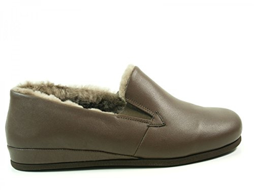 Rohde 6420 Viborg Herren Hausschuhe Leder Lammfell, Größe:43 EU, Farbe:Braun