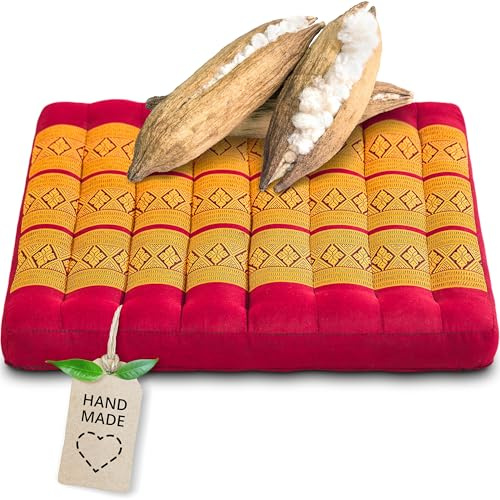 livasia Coussin d’Assise de Chaise Grande Taille - 50x50x6cm - Coussin de Sol intérieur/extérieur, Coussin de méditation Yoga, Chaise Meuble palettes, surpiqué pour Chaise et Banc (Rouge/Jaune)