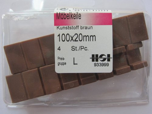 HSI Möbelkeile, Unterlegkeile braun, 100 x 20 mm, Kunststoff, 4 Stück, 933999