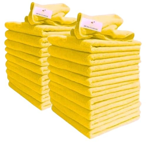 DCS Microfibre Cleaning Cloth, Yellow, Pack of 20, Large Size: 40x40cm. Super Soft Premium Streak Free Washable Cloth Duster for Kitchen, Bathrooms, Surfaces, Mirrors, Car, Motorbike