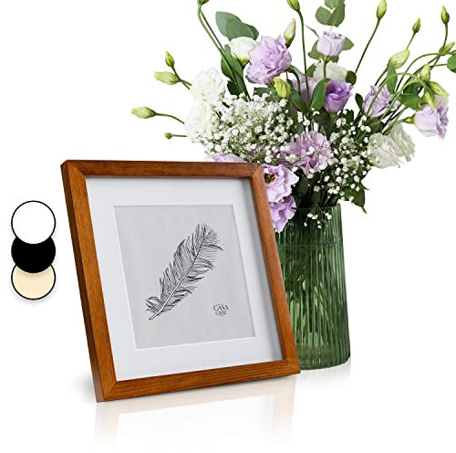 Classic by Casa Chic - Cornice portafoto quadrata in legno massello 25x25 cm - Marrone rustico - Passepartout per foto da 18x18 cm - Vetro temperato