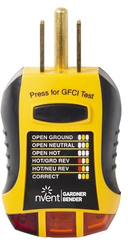 Sperry Instruments GFI6302 GFCI Outlet / Receptacle Tester, Standard 120V AC Outlets, 7 Visual Indication / Wiring Legend, Home & Professional Use, Yellow & Black