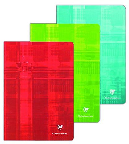 Clairefontaine 631662AMZC Lot de 3 Cahiers Agrafés - A4 21x29,7 cm - 96 Pages Petits Carreaux - Papier Blanc 90 g - Couvertures Carte Couleurs Aléatoires