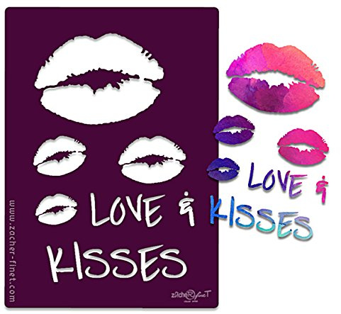Schablone Lippen Kussmund, Love & Kisses - Textilschablone Musterschablone Wandschablone - Scrapbook Airbrush - WIEDERVERWENDBAR- Liebe Deko - zAcheR-fineT (ca DIN A6)