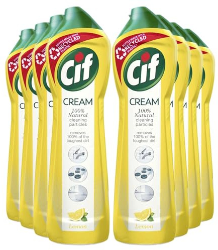 Cif Lemon Cream Cleaner multipurpose surface cleaner with 100% natural cleaning particles removes 100% of the toughest dirt 500 ml Pack of 8