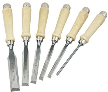 ULMIA Stechbeitelsatz 6 Stück, Größe 6, 10, 12, 16, 20, 26 mm mit - ovale Form, zur Bearbeitung von Holz, 174