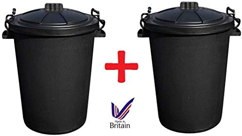 KetoPlastics 2 x Large 80/85L Litre Black Plastic Bin Rubbish Dustbin Animal Feed Storage